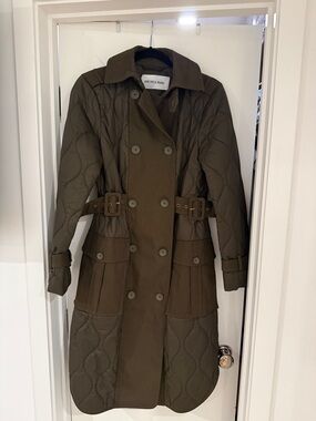 Veronica Beard Quilted Olive Belted Trench Coat